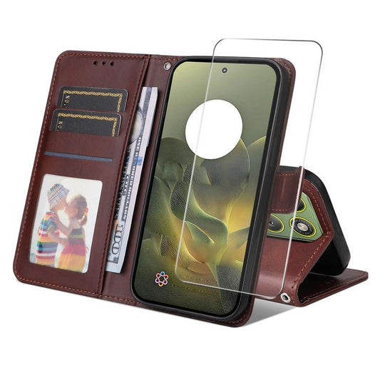 For Motorola Edge 70 / Moto X70 Air 5G ENKAY Card Wallet Calf Texture Leather Phone Case with Screen Film(Brown)
