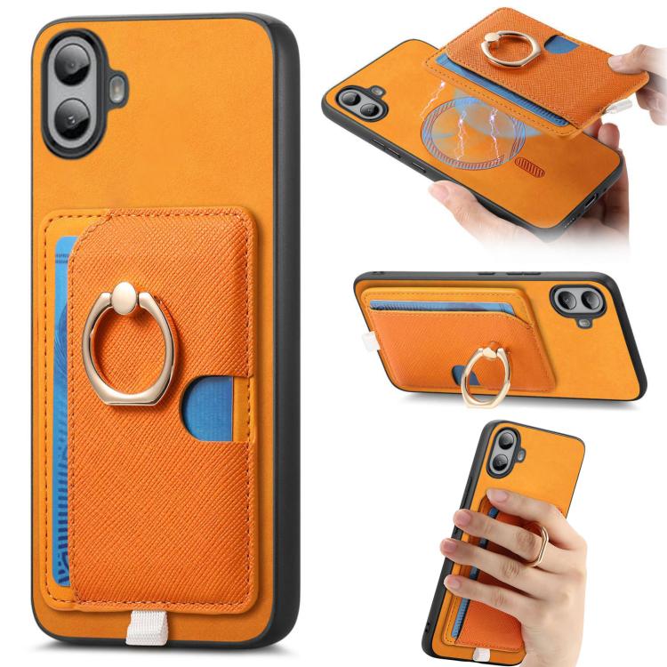 For Nothing CMF Phone 1 Retro Cross Leather Ring Side Insert Card Bag MagSafe Phone Case(Yellow) - Nothing Cases by buy2fix | Online Shopping UK | buy2fix