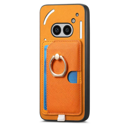 For Nothing CMF Phone 1 Retro Cross Leather Ring Side Insert Card Bag MagSafe Phone Case(Yellow) - Nothing Cases by buy2fix | Online Shopping UK | buy2fix