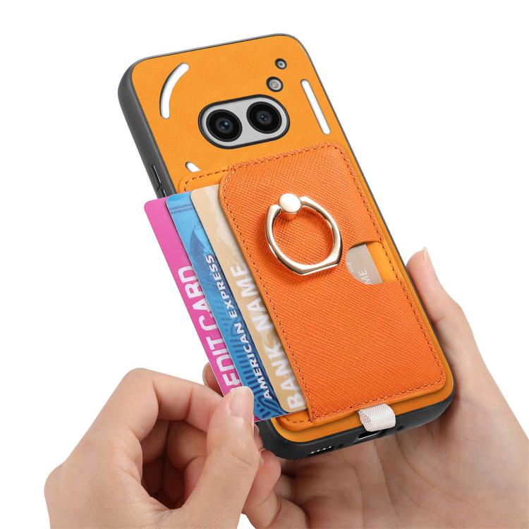 For Nothing CMF Phone 1 Retro Cross Leather Ring Side Insert Card Bag MagSafe Phone Case(Yellow) - Nothing Cases by buy2fix | Online Shopping UK | buy2fix