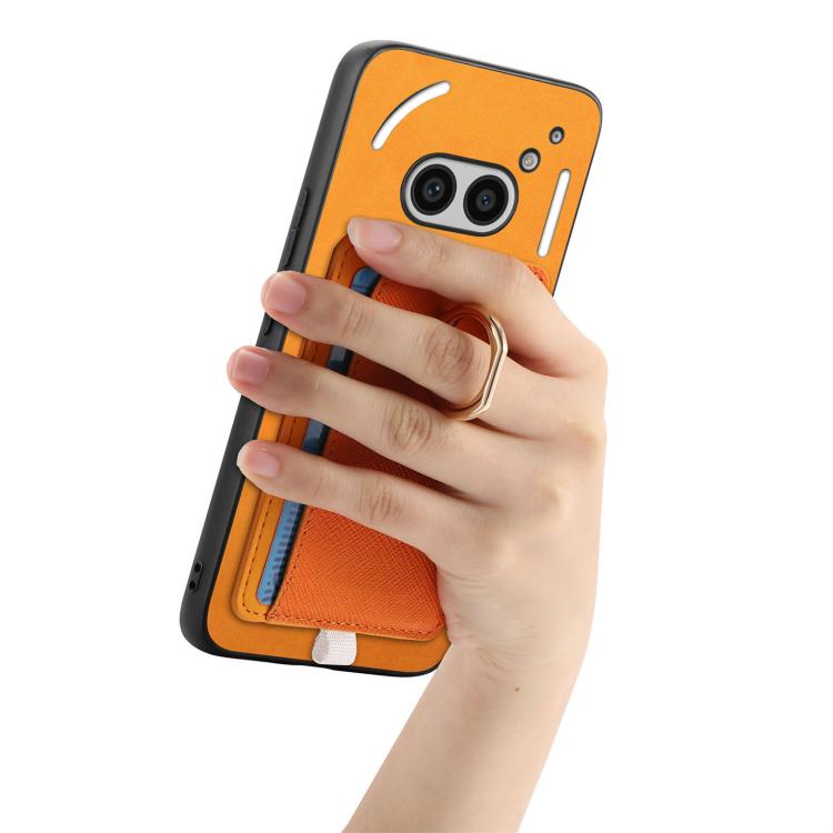 For Nothing CMF Phone 1 Retro Cross Leather Ring Side Insert Card Bag MagSafe Phone Case(Yellow) - Nothing Cases by buy2fix | Online Shopping UK | buy2fix