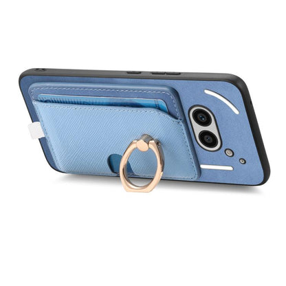 For Nothing CMF Phone 1 Retro Cross Leather Ring Side Insert Card Bag MagSafe Phone Case(Blue) - More Brand by buy2fix | Online Shopping UK | buy2fix
