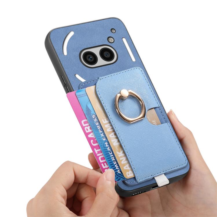 For Nothing CMF Phone 1 Retro Cross Leather Ring Side Insert Card Bag MagSafe Phone Case(Blue) - More Brand by buy2fix | Online Shopping UK | buy2fix