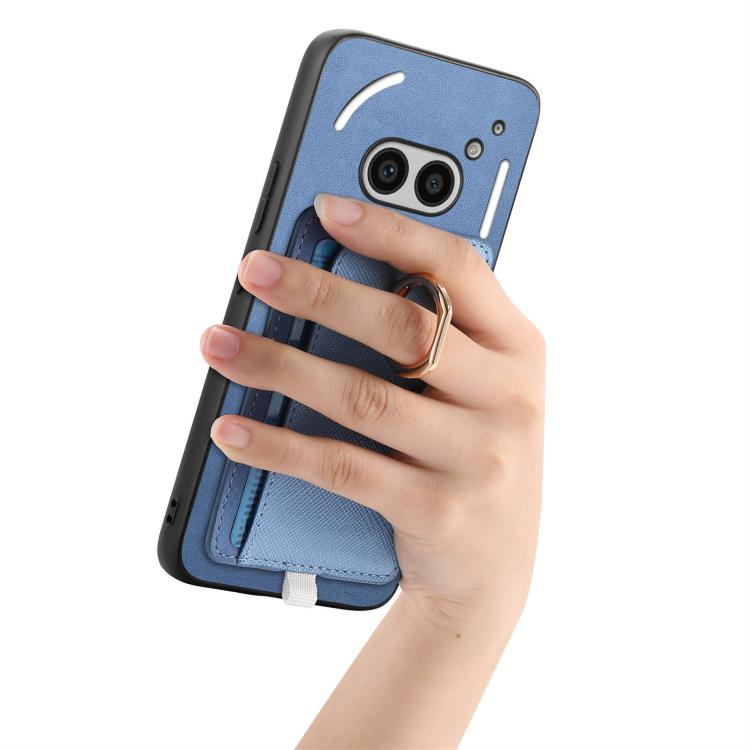 For Nothing CMF Phone 1 Retro Cross Leather Ring Side Insert Card Bag MagSafe Phone Case(Blue) - More Brand by buy2fix | Online Shopping UK | buy2fix