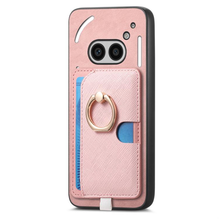 For Nothing CMF Phone 1 Retro Cross Leather Ring Side Insert Card Bag MagSafe Phone Case(Pink) - Nothing Cases by buy2fix | Online Shopping UK | buy2fix
