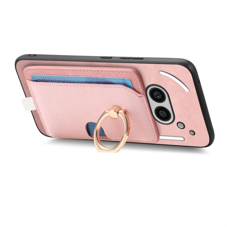 For Nothing CMF Phone 1 Retro Cross Leather Ring Side Insert Card Bag MagSafe Phone Case(Pink) - Nothing Cases by buy2fix | Online Shopping UK | buy2fix