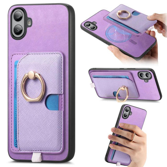 For Nothing CMF Phone 1 Retro Cross Leather Ring Side Insert Card Bag MagSafe Phone Case(Purple) - Nothing Cases by buy2fix | Online Shopping UK | buy2fix