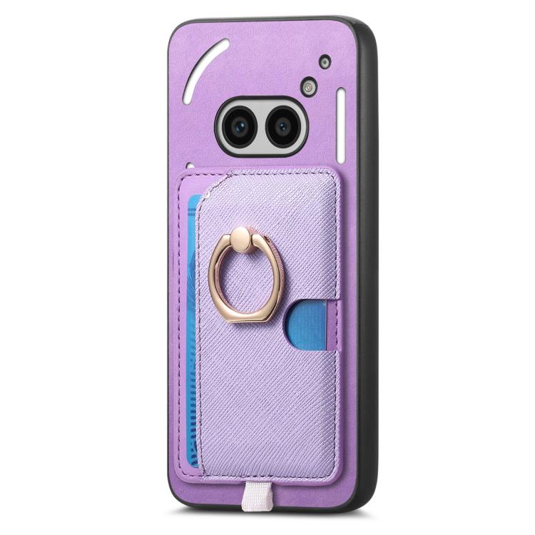 For Nothing CMF Phone 1 Retro Cross Leather Ring Side Insert Card Bag MagSafe Phone Case(Purple) - Nothing Cases by buy2fix | Online Shopping UK | buy2fix