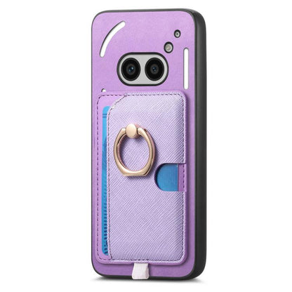 For Nothing CMF Phone 1 Retro Cross Leather Ring Side Insert Card Bag MagSafe Phone Case(Purple) - Nothing Cases by buy2fix | Online Shopping UK | buy2fix