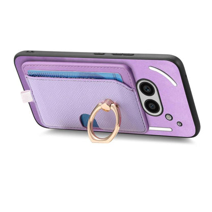 For Nothing CMF Phone 1 Retro Cross Leather Ring Side Insert Card Bag MagSafe Phone Case(Purple) - Nothing Cases by buy2fix | Online Shopping UK | buy2fix
