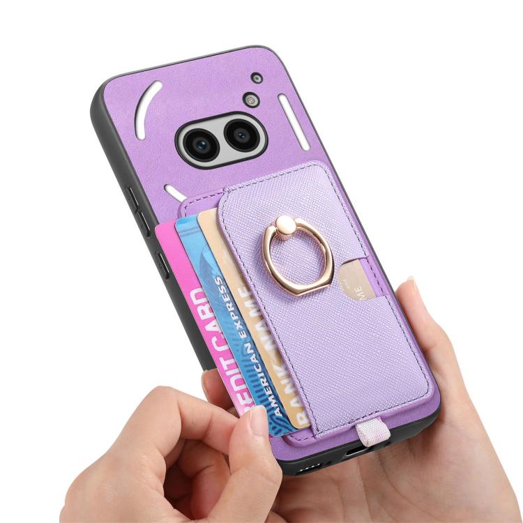 For Nothing CMF Phone 1 Retro Cross Leather Ring Side Insert Card Bag MagSafe Phone Case(Purple) - Nothing Cases by buy2fix | Online Shopping UK | buy2fix