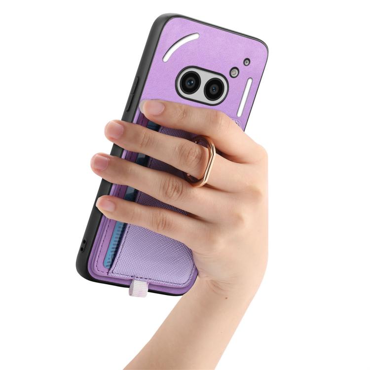 For Nothing CMF Phone 1 Retro Cross Leather Ring Side Insert Card Bag MagSafe Phone Case(Purple) - Nothing Cases by buy2fix | Online Shopping UK | buy2fix