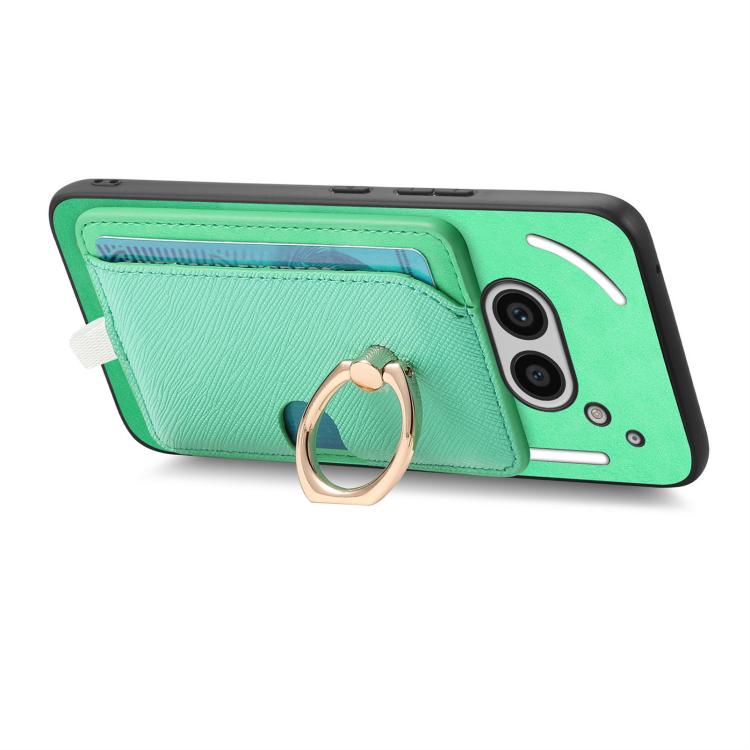 For Nothing CMF Phone 1 Retro Cross Leather Ring Side Insert Card Bag MagSafe Phone Case(Green) - More Brand by buy2fix | Online Shopping UK | buy2fix