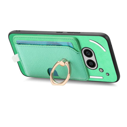 For Nothing CMF Phone 1 Retro Cross Leather Ring Side Insert Card Bag MagSafe Phone Case(Green) - More Brand by buy2fix | Online Shopping UK | buy2fix