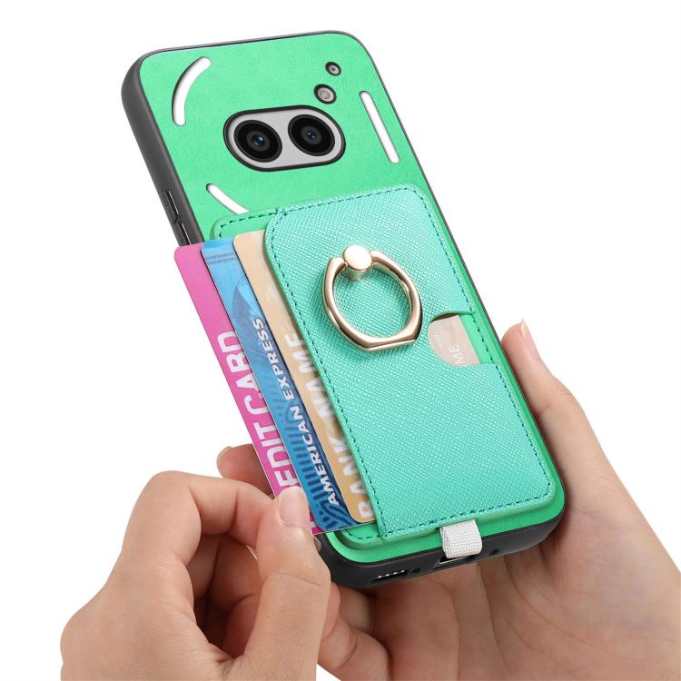 For Nothing CMF Phone 1 Retro Cross Leather Ring Side Insert Card Bag MagSafe Phone Case(Green) - More Brand by buy2fix | Online Shopping UK | buy2fix