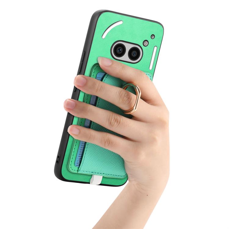 For Nothing CMF Phone 1 Retro Cross Leather Ring Side Insert Card Bag MagSafe Phone Case(Green) - More Brand by buy2fix | Online Shopping UK | buy2fix