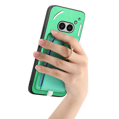 For Nothing CMF Phone 1 Retro Cross Leather Ring Side Insert Card Bag MagSafe Phone Case(Green) - More Brand by buy2fix | Online Shopping UK | buy2fix