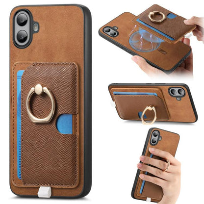 For Nothing CMF Phone 1 Retro Cross Leather Ring Side Insert Card Bag MagSafe Phone Case(Brown) - Nothing Cases by buy2fix | Online Shopping UK | buy2fix