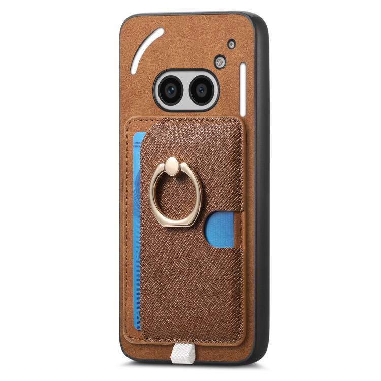 For Nothing CMF Phone 1 Retro Cross Leather Ring Side Insert Card Bag MagSafe Phone Case(Brown) - Nothing Cases by buy2fix | Online Shopping UK | buy2fix