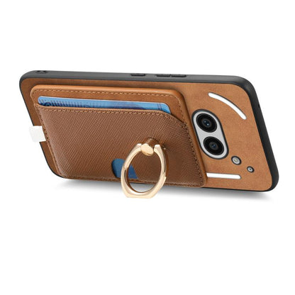 For Nothing CMF Phone 1 Retro Cross Leather Ring Side Insert Card Bag MagSafe Phone Case(Brown) - Nothing Cases by buy2fix | Online Shopping UK | buy2fix