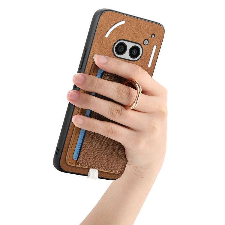 For Nothing CMF Phone 1 Retro Cross Leather Ring Side Insert Card Bag MagSafe Phone Case(Brown) - Nothing Cases by buy2fix | Online Shopping UK | buy2fix