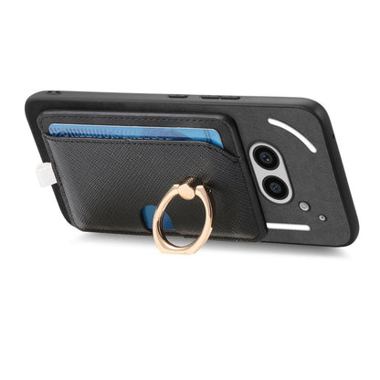 For Nothing CMF Phone 1 Retro Cross Leather Ring Side Insert Card Bag MagSafe Phone Case(Black) - Nothing Cases by buy2fix | Online Shopping UK | buy2fix