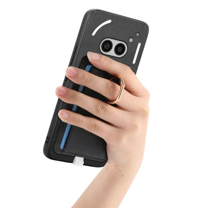 For Nothing CMF Phone 1 Retro Cross Leather Ring Side Insert Card Bag MagSafe Phone Case(Black) - Nothing Cases by buy2fix | Online Shopping UK | buy2fix