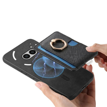 For Nothing CMF Phone 1 Retro Cross Leather Ring Side Insert Card Bag MagSafe Phone Case(Black) - Nothing Cases by buy2fix | Online Shopping UK | buy2fix