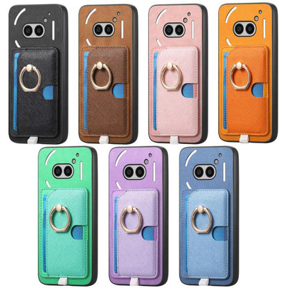 For Nothing CMF Phone 1 Retro Cross Leather Ring Side Insert Card Bag MagSafe Phone Case(Yellow) - Nothing Cases by buy2fix | Online Shopping UK | buy2fix