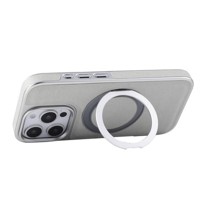 For iPhone 15 Pro Plated Leather Grain Rotation MagSafe Holder Phone Case(Grayish Green) - iPhone 15 Pro Cases by buy2fix | Online Shopping UK | buy2fix