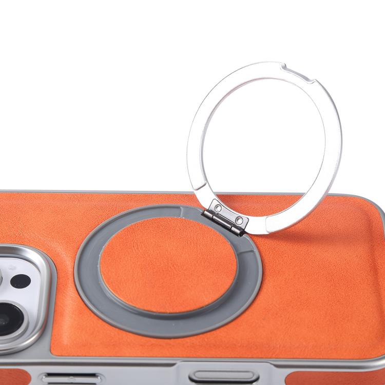 For iPhone 13 Plated Leather Grain Rotation MagSafe Holder Phone Case(Grayish Green) - iPhone 13 Cases by buy2fix | Online Shopping UK | buy2fix