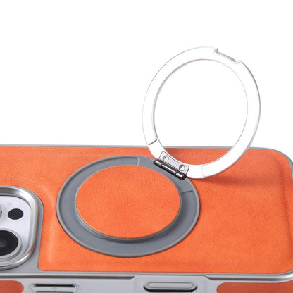 For iPhone 14 Pro Max Plated Leather Grain Rotation MagSafe Holder Phone Case(Blue) - iPhone 14 Pro Max Cases by buy2fix | Online Shopping UK | buy2fix