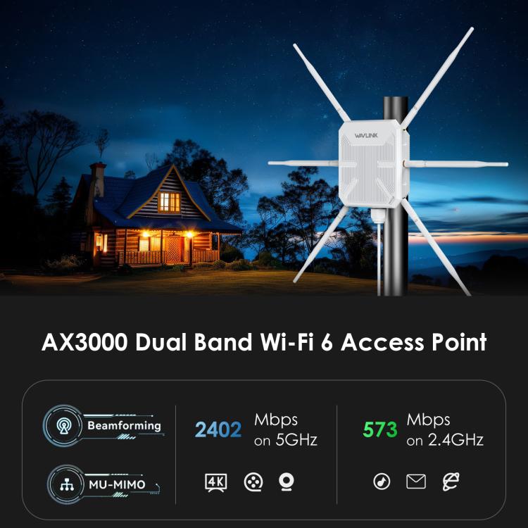 WAVLINK WN588HX3 AX3000 Outdoor WiFi Extender with 6 Antennas Dual Band WiFi Repeater, Plug:UK Plug - Wireless Routers by WAVLINK | Online Shopping UK | buy2fix