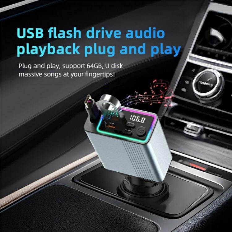 C77 Car Charger FM Transmitter Fast Charging Adapter with PD 30W Extendable Type-C Cable - Car Charger by buy2fix | Online Shopping UK | buy2fix