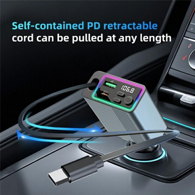 C77 Car Charger FM Transmitter Fast Charging Adapter with PD 30W Extendable Type-C Cable - Car Charger by buy2fix | Online Shopping UK | buy2fix