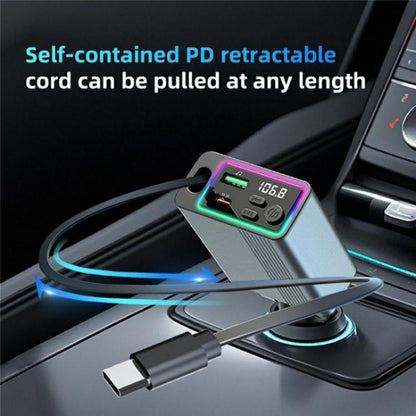 C77 Car Charger FM Transmitter Fast Charging Adapter with PD 30W Extendable Type-C Cable - Car Charger by buy2fix | Online Shopping UK | buy2fix