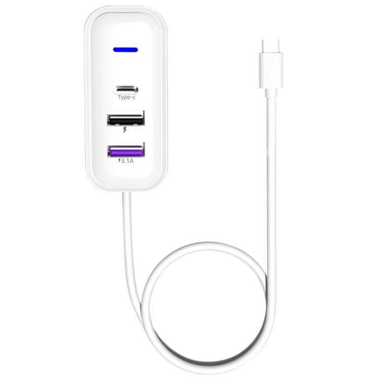 Y3 Car Rear Seat Charger Type-C and Dual USB Fast Charging Adapter with 1m Extension Cable - Car Charger by buy2fix | Online Shopping UK | buy2fix