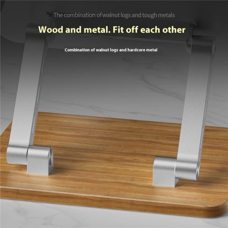 J32 Foldable Wood Base Desktop Metal Phone Holder Adjustable Laptop Stand(Black) - Laptop Stand by buy2fix | Online Shopping UK | buy2fix