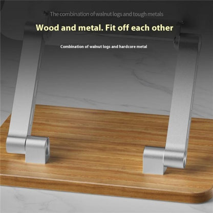 J32 Foldable Wood Base Desktop Metal Phone Holder Adjustable Laptop Stand(Black) - Laptop Stand by buy2fix | Online Shopping UK | buy2fix