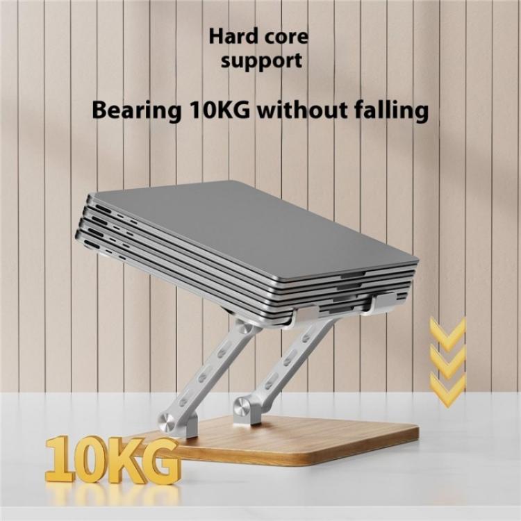 J32 Foldable Wood Base Desktop Metal Phone Holder Adjustable Laptop Stand(Black) - Laptop Stand by buy2fix | Online Shopping UK | buy2fix