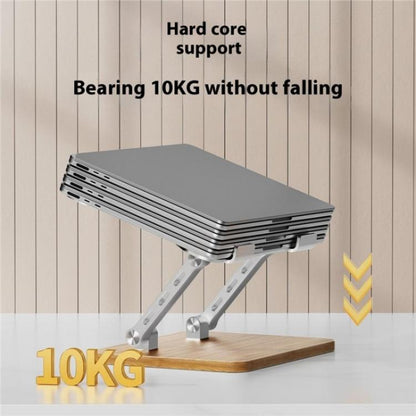 J32 Foldable Wood Base Desktop Metal Phone Holder Adjustable Laptop Stand(Black) - Laptop Stand by buy2fix | Online Shopping UK | buy2fix
