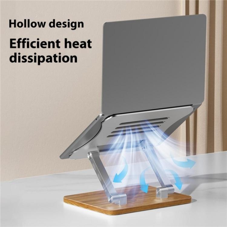 J32 Foldable Wood Base Desktop Metal Phone Holder Adjustable Laptop Stand(Black) - Laptop Stand by buy2fix | Online Shopping UK | buy2fix