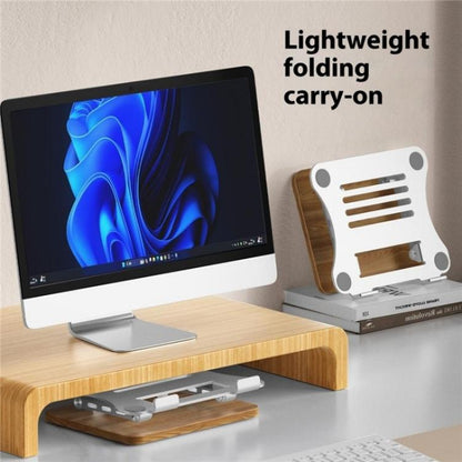 J32 Foldable Wood Base Desktop Metal Phone Holder Adjustable Laptop Stand(Black) - Laptop Stand by buy2fix | Online Shopping UK | buy2fix