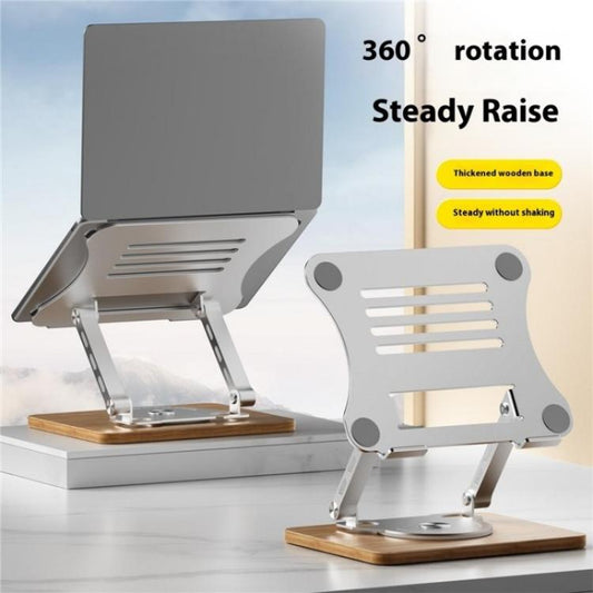 J31 Foldable 360-Degree Rotating Laptop Metal Wood Cooling Stand(Grey) - Laptop Stand by buy2fix | Online Shopping UK | buy2fix