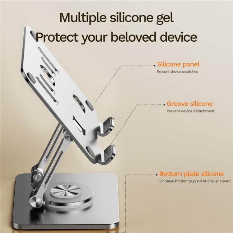 J58 Dual Rod Support Alloy Steel Foldable Rotating Tablet Holder(Silver) - Desktop Holder by buy2fix | Online Shopping UK | buy2fix