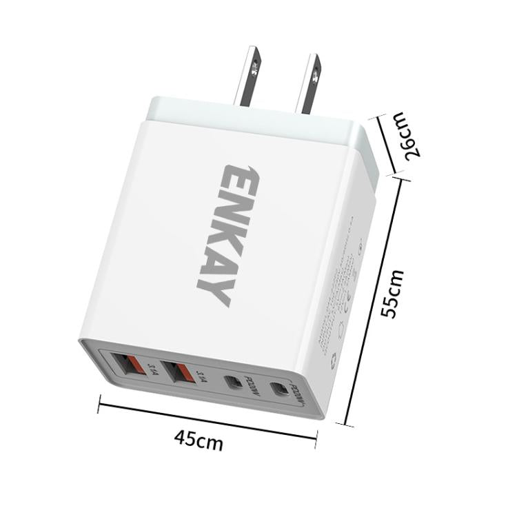 ENKAY FC-002 55W Dual USB-A Dual USB-C / Type-C Four Ports Quick Charger(US Plug) - USB Charger by ENKAY | Online Shopping UK | buy2fix