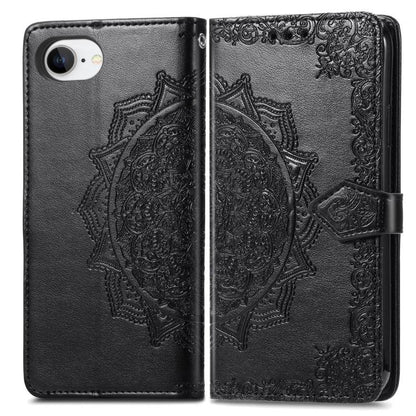 For iPhone 16e Mandala Flower Embossed Leather Phone Case(Black) - iPhone 16e Cases by buy2fix | Online Shopping UK | buy2fix