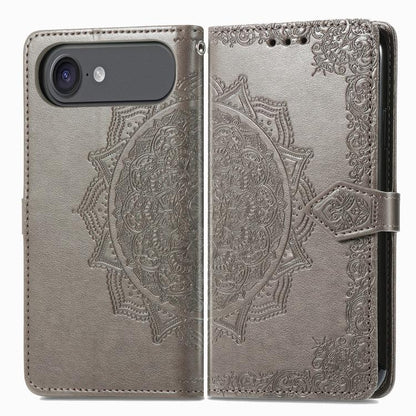 For iPhone Air Mandala Flower Embossed Leather Phone Case(Gray) - iPhone Air Cases by buy2fix | Online Shopping UK | buy2fix