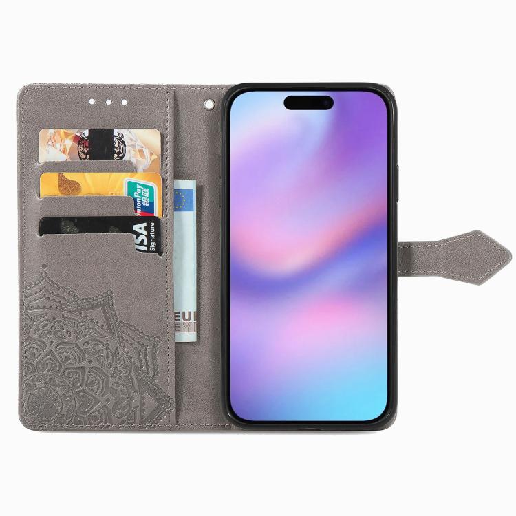 For iPhone Air Mandala Flower Embossed Leather Phone Case(Gray) - iPhone Air Cases by buy2fix | Online Shopping UK | buy2fix