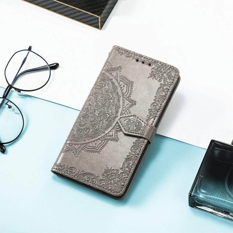 For iPhone Air Mandala Flower Embossed Leather Phone Case(Gray) - iPhone Air Cases by buy2fix | Online Shopping UK | buy2fix